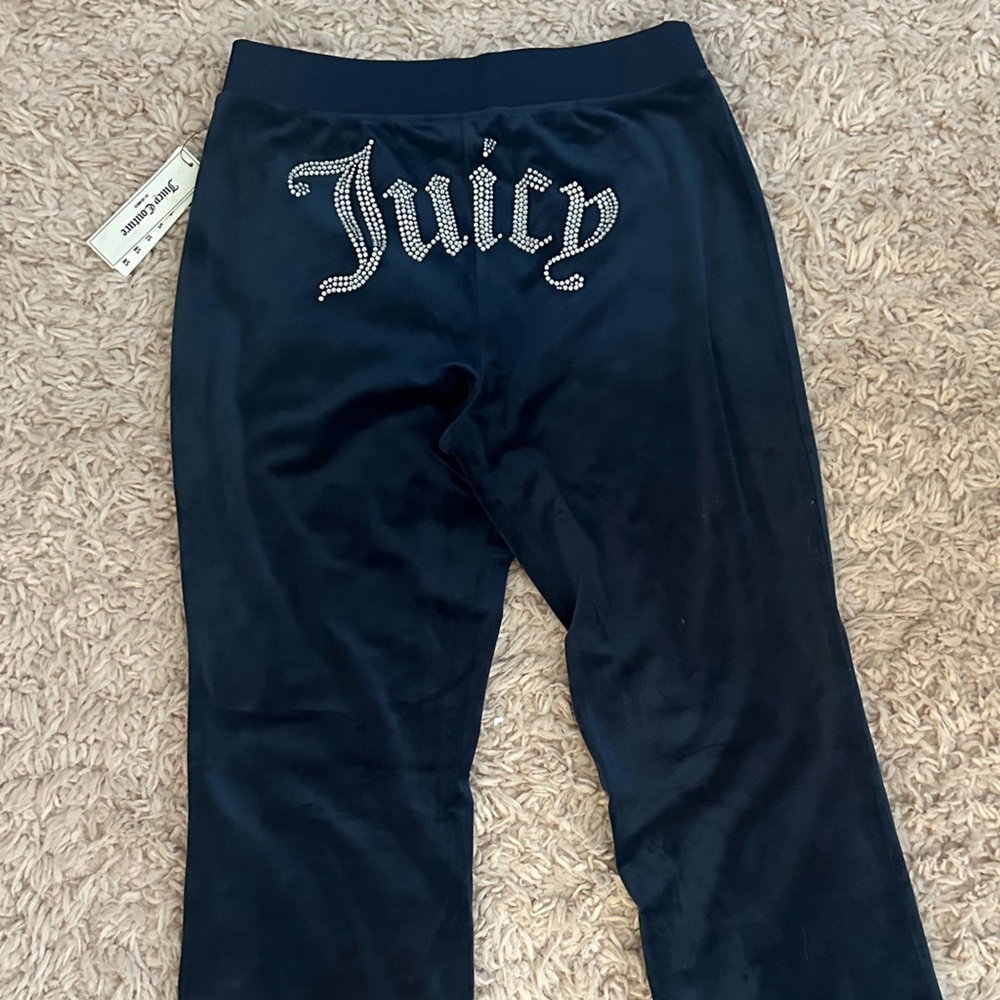 BRAND NEW Juicy Couture Navy Velour Pants with Rhinestone Detail